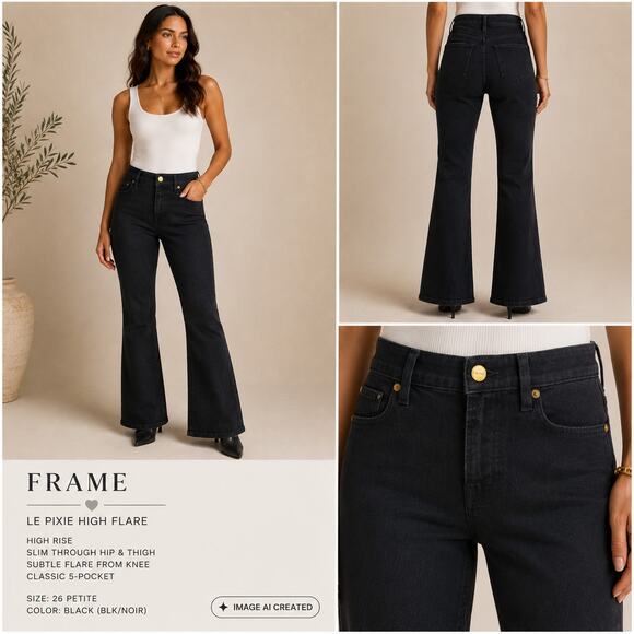 FRAME Denim - FRAME Le Pixie Jeans Cotton Blend Noir Women's 26P High Flare NWT
